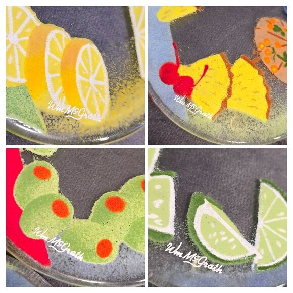 Fused art glass cocktails coasters set of 4 Colorful Fruits by William McGrath - Picture 6 of 8